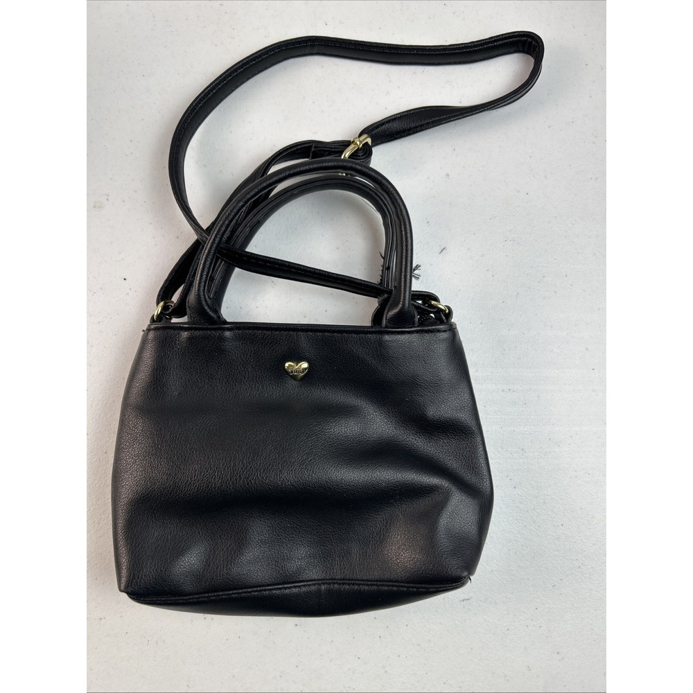 Juicy‎ Couture Mini Satchel Black Leather Top Handle Bag Gold Heart Logo Purse